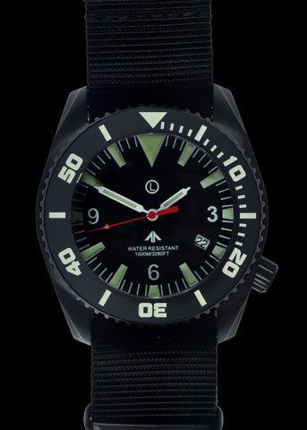MWC "Depthmaster" 100atm / 3,280ft / 1000m Water Resistant Military Divers Watch in PVD Stainless Steel Case with Helium Valve (Quartz)
