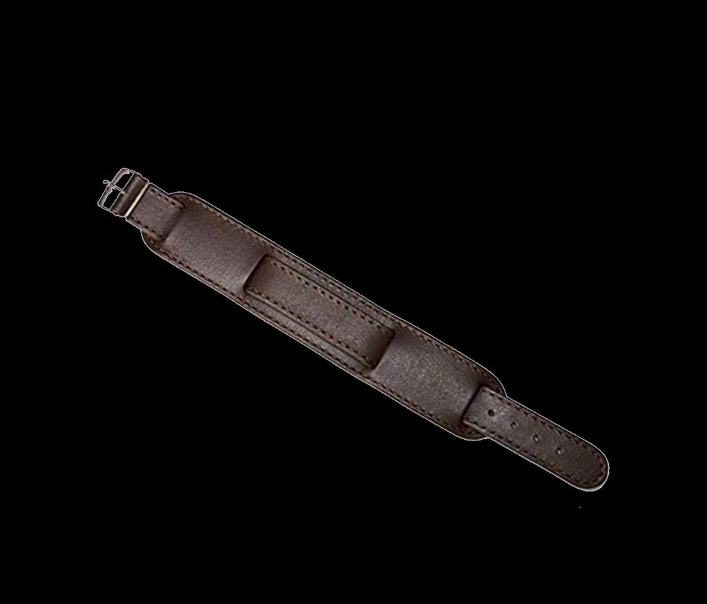 Brown 1950s Pattern 20mm Leather Military Watch Strap with Chrome Buckles