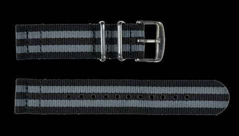 2 Piece 22mm Black NATO Military Watch Strap in Ballistic Nylon with Stainless Steel Fasteners