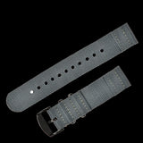 2 Piece 22mm Grey NATO Military Watch Strap in Ballistic Nylon with Black PVD Steel Fasteners