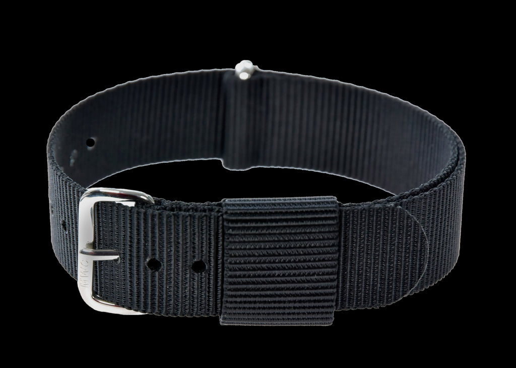 20mm US Pattern Hybrid Black Military Watch Strap (Chrome Fasteners)